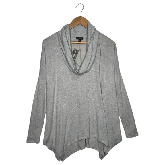 New Express Sweater Womens XS Gray Cowl Neck Asymmetrical Drop Shoulder Soft - Picture 1 of 13